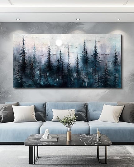 Canvas Wall Art for Living Room Framed Wall Decor for Bedroom Office Modern Wall Decoration Foggy Forest Landscape Paintings Black and White Picture Artwork Aesthetic Home Decor 20"X40"
