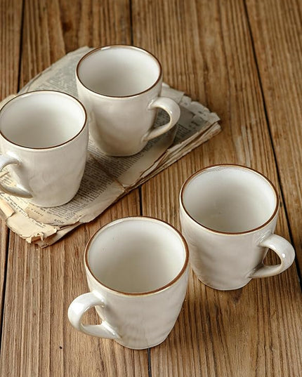 famiware Coffee Mugs Set of 4, Ocean Round 11.5oz Coffee Cup Set with Handle for Cocoa, Milk, Hot Chocolate, Tea or Water, Stoneware Cups for Kitchen, Microwave Dishwasher Safe, Cappuccino White