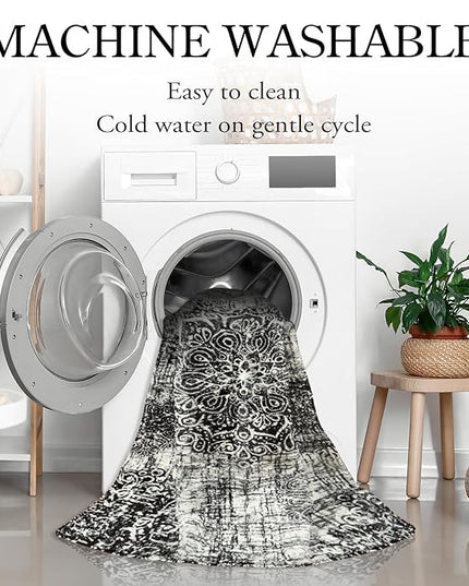 Lahome Vintage Medallion Washable Area Rug - 2'x3' Black Small Entry Rug Accent Distressed Non-Slip Throw Floor Carpet for Door Mat Entryway Bedroom Living Laundry Room Kitchen