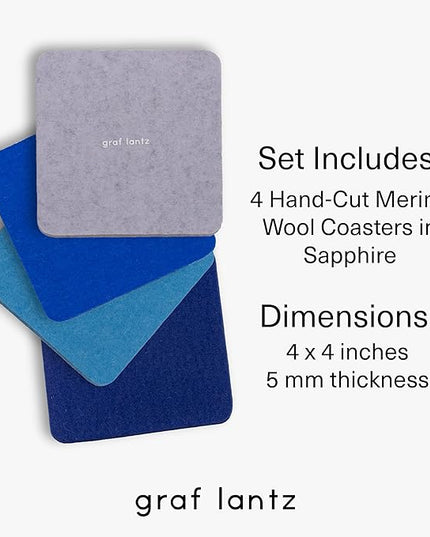 Graf Lantz - Bierfilzl Merino Wool Square Coasters Set of 4 - Sapphire (4"x4"x5mm) - Absorbs 30% of Weight - Natural German Wool - Heat Resistant, Sustainable, Reusable - Home Decor