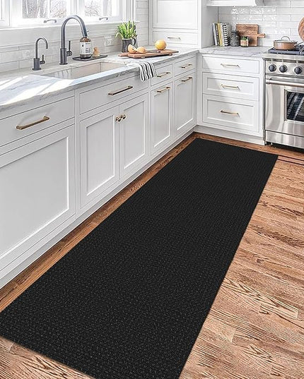 KOZYFLY Runners for Hallways 2x7 ft Washable Kitchen Runner Non Slip Rubber Backed Hall Runners Cotton Entryway Runner Rugs Floor Carpet for Indoor Backdoor Bedroom Kitchen, Black/Dark Grey