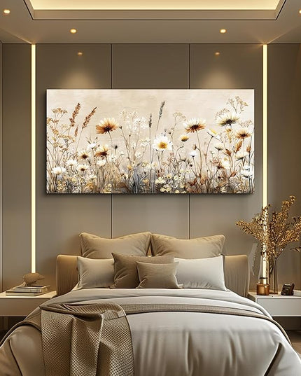 XIGUANGART Wall Art for Living Room Floral Large Wall Decor Wildflowers Pictures Modern Farmhouse Painting Canvas Art Prints Flowers Vintage Artwork For Bedroom Office Framed Home Aesthetics 24"X48"