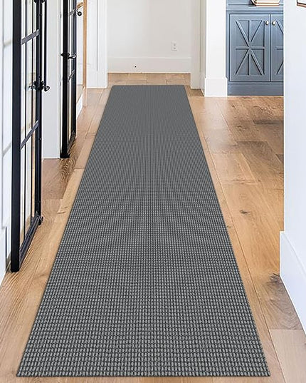 KOZYFLY Long Runners for Hallways 3x12 ft Washable Kitchen Runner Non Slip Rubber Backed Hallway Rugs Cotton Entryway Runner Rug Floor Carpet for Indoor Hall, Backdoor, Kitchen, Grey/Dark Grey
