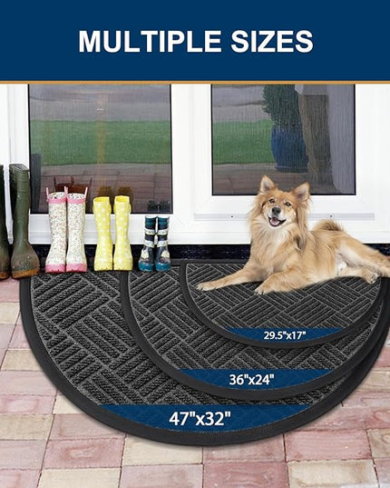 Smiry Half Circle Front Door Mat Outside Entrance, Heavy Duty Outdoor Indoor Natural Rubber Doormat, Non Slip, Trap Dirt and Moisture, Easy Clean, Low Profile Patio Porch Entryway Mat, 29.5x17, Black
