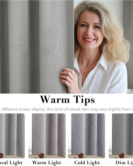 H.VERSAILTEX Linen Blackout Curtains 72 Inches Long 100% Blackout Thermal Insulated Textured Linen Look Curtain Draperies Anti-Rust Grommet, Energy Saving with White Liner, 2 Panels, Dove Gray