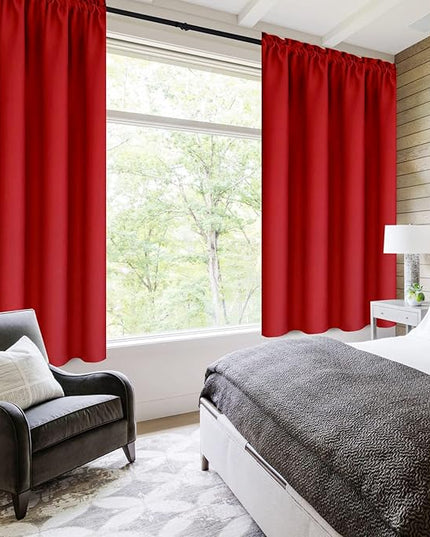 DWCN Christmas Red Blackout Curtains for Bedroom – Rod Pocket Thermal Insulated Energy Saving Drapes for Living Room and Bedroom, W 38 x L 54 Inch, 2 Panels