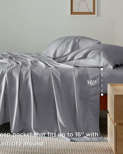 Bedsure King Size Sheet Set, Cooling Sheets, Rayon Derived from Bamboo, Deep Pocket Up to 16", Breathable & Soft, Bed Sheets, Hotel Luxury Silky Bedding for Hot Sleepers, Silver Grey
