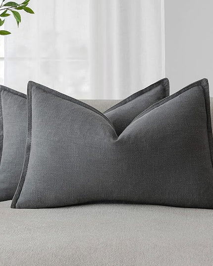 Foindtower Pack of 2, Decorative Linen Soild Throw Pillow Covers Soft Accent Lumbar Cushion Case Boho Farmhouse Pillowcase for Chair Couch Sofa Bedroom Living Room Home Decor 12 x 20 Inch Grey