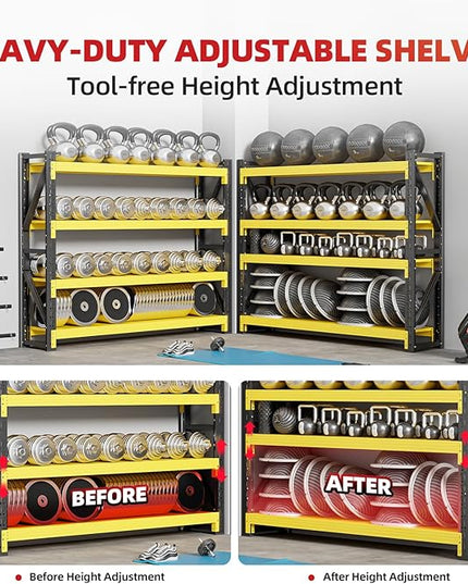 48" W Garage Shelving,4-Tier Heavy Duty Storage Shelves Unit with Adjustable Metal Shelf for Warehouse,Basement,Workshop,4000LBS,48" W x 20" D x 79" H,Black&Yellow