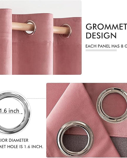 MIULEE Blush Pink Velvet Curtains Thermal Insulated Soundproof Room Darkening Blackout Curtains/Grommet Window Drapes for Home Theatre/Girls Room/Wedding Decor 52 x 84 Inches Set of 2
