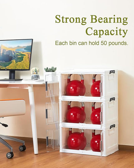 OlarHike 48QT Lockable Storage Bins with Lids - Folding Storage box with Doors and Wheels, Collapsible Plastic Storage Bins for Closets, Stackable Storage Organizer, Storage Containers, 4 Pack Cubes