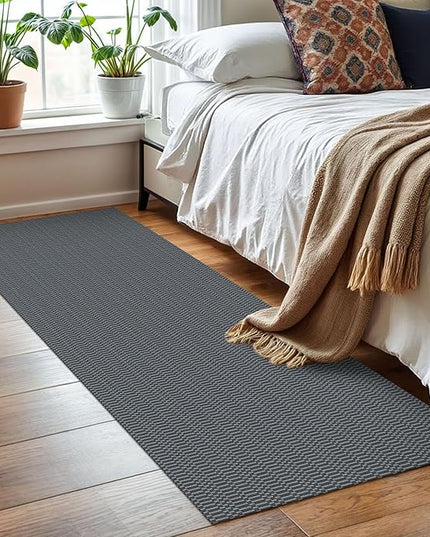 KOZYFLY Washable Runner Rug 2x6 Ft Runners for Hallways Non Slip Kitchen Runner Rugs Braided Cotton Entryway Runner Indoor, Carpet Runners for Hallway Kitchen Entryway Bedroom, Grey/Charcoal Grey