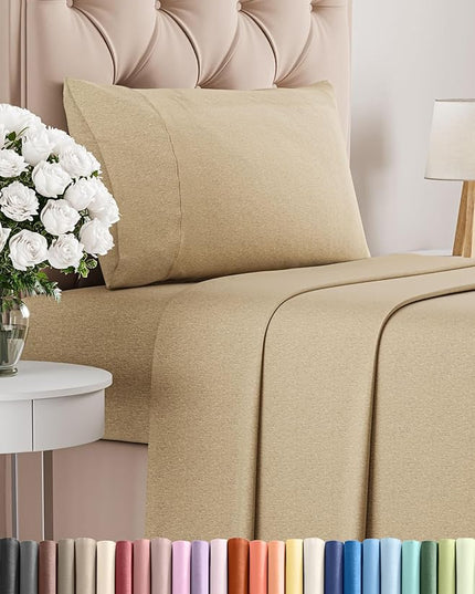 Twin Size 3 Piece Sheet Set - Comfy Breathable & Cooling Bed Sheets Set - Hotel Luxury Bedding for Women, Men, Kids, Teens, Boys & Girls - Deep Pockets, Soft & Wrinkle Free - Tan (Heathered Sheets)