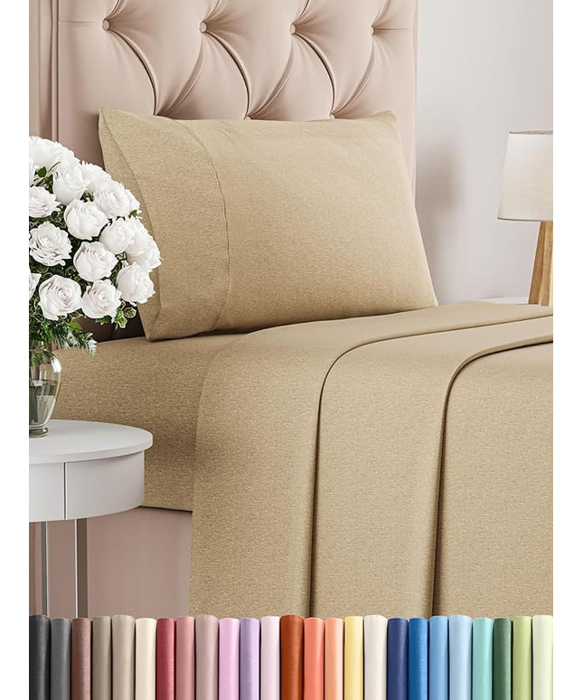 Twin Size 3 Piece Sheet Set - Comfy Breathable & Cooling Bed Sheets Set - Hotel Luxury Bedding for Women, Men, Kids, Teens, Boys & Girls - Deep Pockets, Soft & Wrinkle Free - Tan (Heathered Sheets)