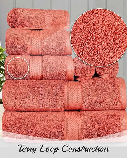 Superior Egyptian Cotton Pile 3 Piece Towel Set, Includes 1 Bath, 1 Hand, 1 Face Towel/Washcloth, Ultra Soft Luxury Towels, Thick Plush Essentials, Guest Bath, Spa, Hotel Bathroom, Coral