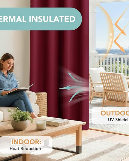 BONZER 100% Blackout Curtains Thermal Insulated - Light Blocking Window Drapes with Black Laminated Backing, Privacy Christmas Curtain for Bedroom, 54 x 84 Inch, Burgundy Red, 2 Panels