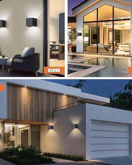LED Outdoor Wall Sconces Exterior/Interior,Modern Black Square Aluminum Wall Light Fixture Set,Variable Beam IP65 Waterproof Lights.15W 3-Color-Changeable Up and Down Outdoor Lighting Fixtures.