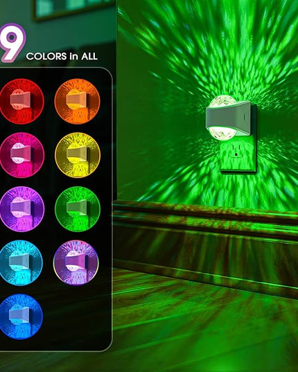 Night Lights Plug into Wall, Star Projector for Bedroom, Night Light Projector for Kids, 9-Color RGB Galaxy Nightlight with Dusk to Dawn Sensor for Bathroom, Home Gaming Room Decor Gifts，2 Pack