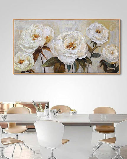 Flower Canvas Wall Art Textured Floral Picture Wall Decor White Large Elegant Painting for Living Room Modern Artwork for Home Decor Pictures for Bedroom Wall Decor 24×48IN
