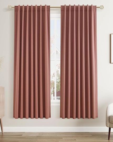 Guken Blackout Curtains 72 Inch Length 2 Panels Set for Living Room Bedroom Back Tab Thermal Insulated 100% Black Out Linen Drapes Room Darkening Window Curtains 72 Inches Long,Dusty Rose