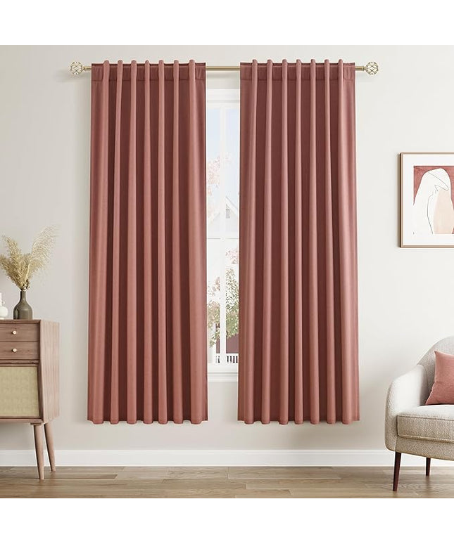 Guken Blackout Curtains 72 Inch Length 2 Panels Set for Living Room Bedroom Back Tab Thermal Insulated 100% Black Out Linen Drapes Room Darkening Window Curtains 72 Inches Long,Dusty Rose