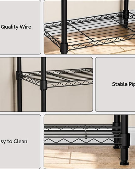 5 Tiers Shelf Metal Storage Shelves Wire Rack Closet Organizers with Wheel for Garage Kitchen Bathroom Laundry Black 11.8" D x 17.7" W x 55" H