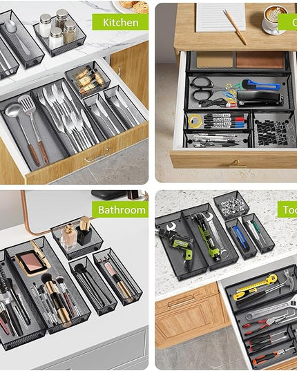 Neudeco Silverware Drawer Organizer,Utensil Organizer for Kitchen Drawer Organizer for Large Utensils with Interlocking Arm, Silverware Storage Cutlery Tray for Knives Fork Spoon (Pack 5, Black)