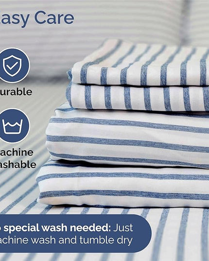 Split King Size 5 Piece Sheet Set - Comfy Breathable & Cooling Bed Sheets Set - Hotel Luxury Bedding for Women, Men, Kids, Teens, Boys & Girls - Deep Pockets & Wrinkle Free - Oeko-Tex - Blue Stripes 2