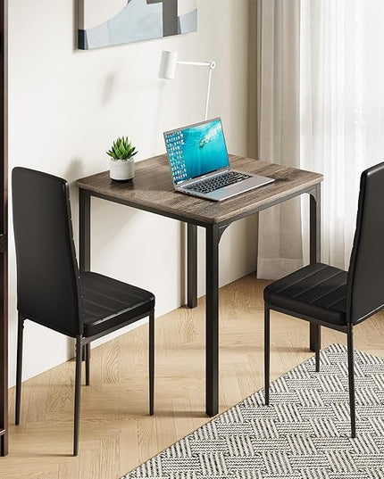 Gizoon Kitchen Table for 2, Table and Chairs Set of 2, 3 Piece Dinner Table Set with 2 Upholstered PU Leather Chairs for Dining Room, Living Room, Apartment, Small Space, Grey