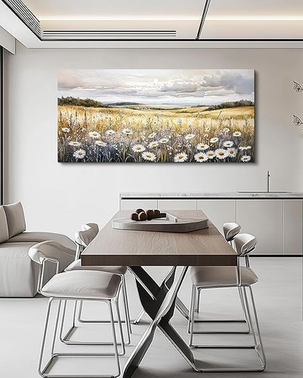 ZUITINGHUA Canvas Wall Art For Living Room Wall Decor For Bedroom Office Wall Decoration White Flower Landscape Painting Grassland Pictures Artwork Room Aesthetic Home Decor 20x40 In