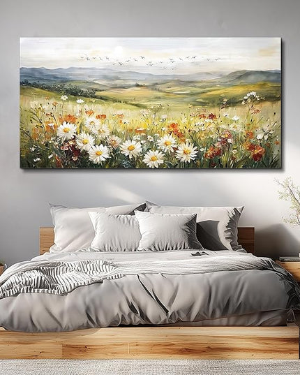 FUHAIHUA Canvas Wall Art For Living Room Large Framed Wall Decor For Office Modern Bedroom Decorations Prairie Flowers Landscape Pictures Farmhouse Paintings Artwork Aesthetic Home Decor 30" x 60"