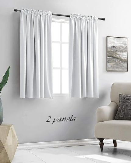 DONREN Greyish White Room Darkening Rod Pocket Curtain Panels - Window Treatment Thermal Insulated Curtains for Bedroom Off White(42 W by 45 L Inch,2 Panels)