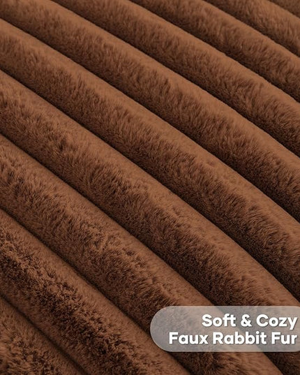 FUTEI Rust Throw Pillow Covers Set of 2, 16x16 Inch Striped Texture Cushion Cases with Soft Faux Rabbit Fur Front & Velvet Back, Modern Decorative Couch Pillows for Living Room