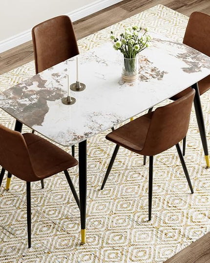 Small Dining Table Set for 4，50'' Sintered Stone Table with 4 Chair Dining Table Set, Easy to Assemble，Suitable for Small Spaces