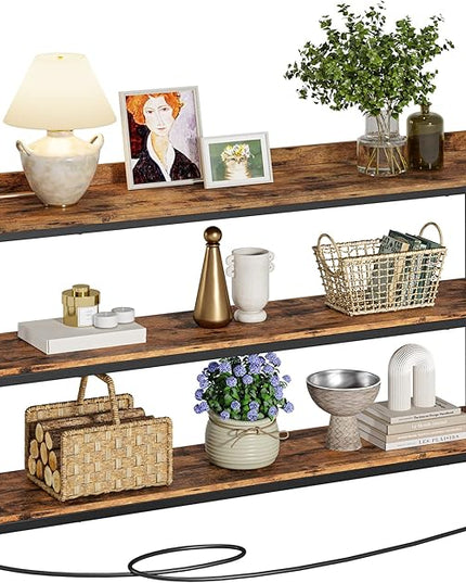 IRONCK Console Table, Sofa Table with Power Outlet, Farmhouse Hallway Table for Entryway, Living Room, Height Adjustable, Easy Assembly, Rustic Brown,55"
