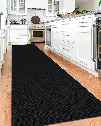 KOZYFLY Washable Runner Rug 3x12 ft Hallway Kitchen Runner Rugs with Rubber Backing Bobo Non Slip Entryway Runner Indoor, Long Carpet Runners for Hall Kitchen Entryway, Black