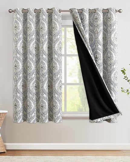 jinchan Blackout Curtains 63 Inch Length 2 Panels Blue Damask Medallion Window Curtains for Bedroom Grommet Thermal Insulated Drapes for Living Room Vintage Luxury Window Treatments Set