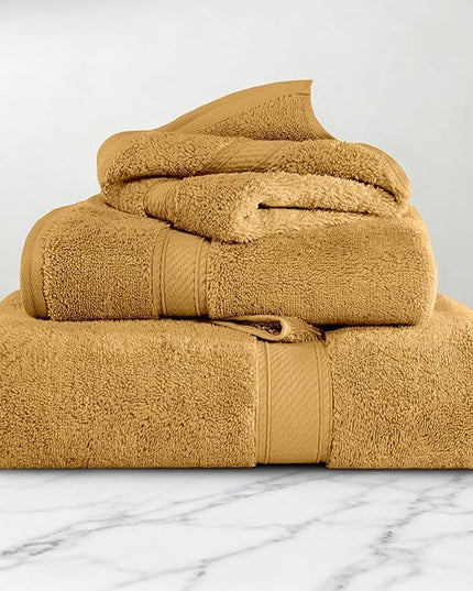 Superior Egyptian Cotton Pile 3-Piece Towel Set, Includes 1 Bath, 1 Hand, 1 Face Towel/Washcloth, Heavyweight, Ultra Soft Luxury Towels, Thick Plush Essentials, Guest Bath, Spa, Hotel Bathroom, Gold