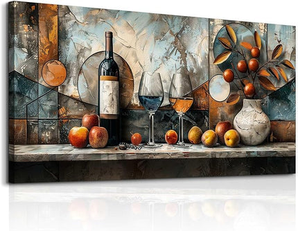 XIGUANGART Wine Bottle Still Life Wall Art, Kitchen Large Canvas Paintings,Dining Room Walls Artwork Abstract Pictures Wall Decor for Living Room Bar Art Prints Modern Home Decorations Ready To Hang