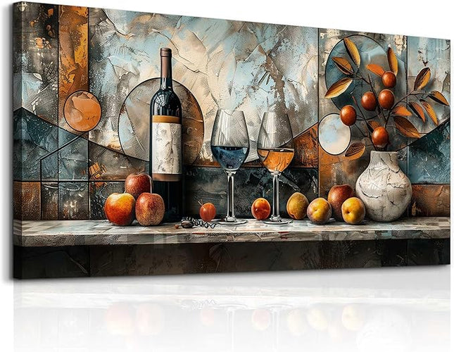 XIGUANGART Wine Bottle Still Life Wall Art, Kitchen Large Canvas Paintings,Dining Room Walls Artwork Abstract Pictures Wall Decor for Living Room Bar Art Prints Modern Home Decorations Ready To Hang