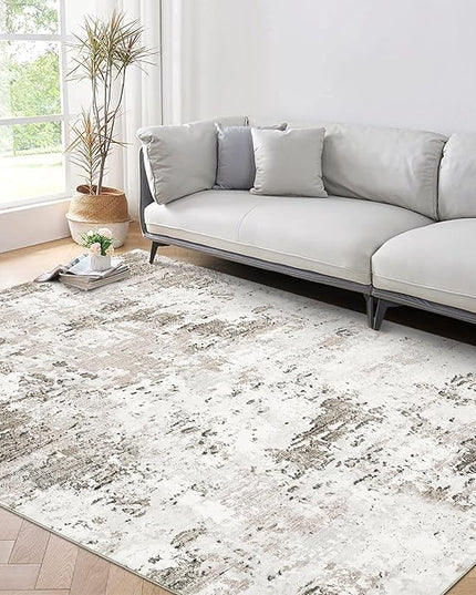 6x9 Modern Abstract Area Rug Non Slip Non Shedding Rug Low Pile Stain Resistant Machine Washable Rug Soft Carpet for Bedroom Living Room, Taupe/Beige