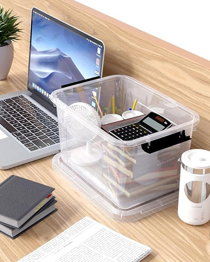 4 Pack 10.5 Quart Clear Storage Box, Plastic Storage Bins with Lids, Stackable Latching Box with Handle, Durable Storage Containers for Organizing