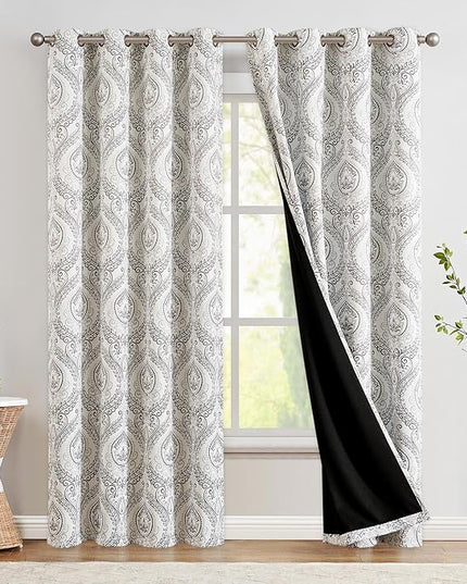 jinchan Blackout Curtains 90 Inch Length 2 Panels Grey Damask Medallion Window Curtains for Bedroom Grommet Thermal Insulated Drapes for Living Room Vintage Luxury Window Treatments Set