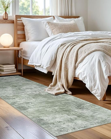IOHOUZE Abstract Runner Rug 2x6 Ft Washable Runners for Hallways, Non Slip Kitchen Runner Printed Faux Wool Entryway Runner Indoor, Modern Abstract Floor Carpet for Hall Kitchen Bedroom, Sage Green