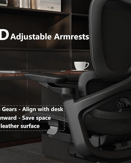 Ergonomic Office Chair, Big and Tall Home Desk Chair with Adjustable 3D Lumbar Support, 5D Armrest, 4D armrests, Mesh Computer Chair,90-130°Tilt, Model Zen (All Black)
