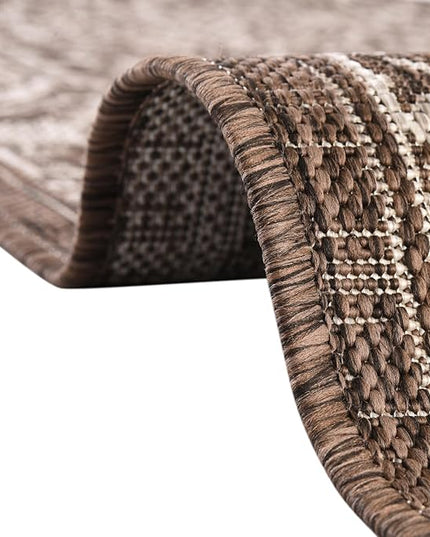 Rugs.com Outdoor Aztec Collection Rug – 13 Ft Square Brown Flatweave-Pile Rug Perfect for Living Rooms, Kitchens, Entryways