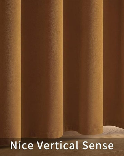 Joydeco Camel Brown Velvet Curtains 96 inch Length 2 Panels, Luxury Blackout Rod Pocket Thermal Insulated Window Curtains, Super Soft Room Darkening Drapes for Living Room Bedroom,W52 x L96 inches
