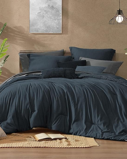 Monbix King Size Comforter Set, Navy Blue King Size Bed Set Reversible, King Comforter Set 7 Pieces, Cationic Dyeing Bed in a Bag with Comforter, Sheets, Pillowcases & Shams