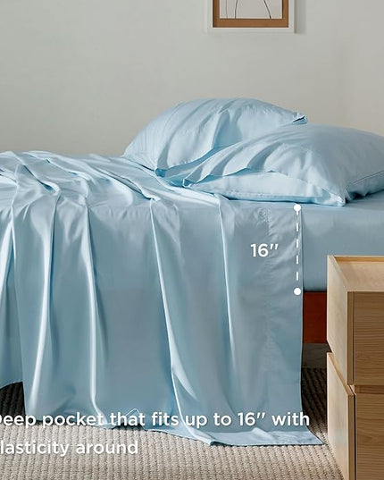 Bedsure Full Size Bed Sheets, Cooling Sheets, Rayon Derived from Bamboo, Breathable & Soft, Deep Pocket Up to 16 Inches, Hotel Luxury Silky Bedding for Hot Sleepers, Aqua