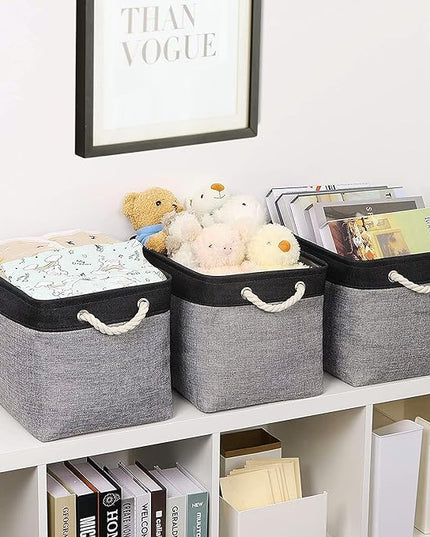 TheWarmHome Storage Basket for Organizing - 16x12x12 inch Cube Storage bin 3 Pack Fabric Storage Cubes, Collapsible Storage Box for Organizer Cloth Gift Toy Closet (Black & Grey)